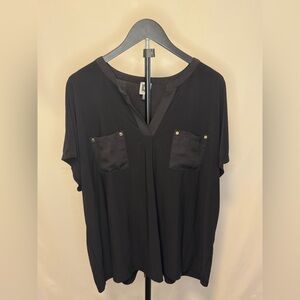 Waverly Black V-Neck Pocket Top